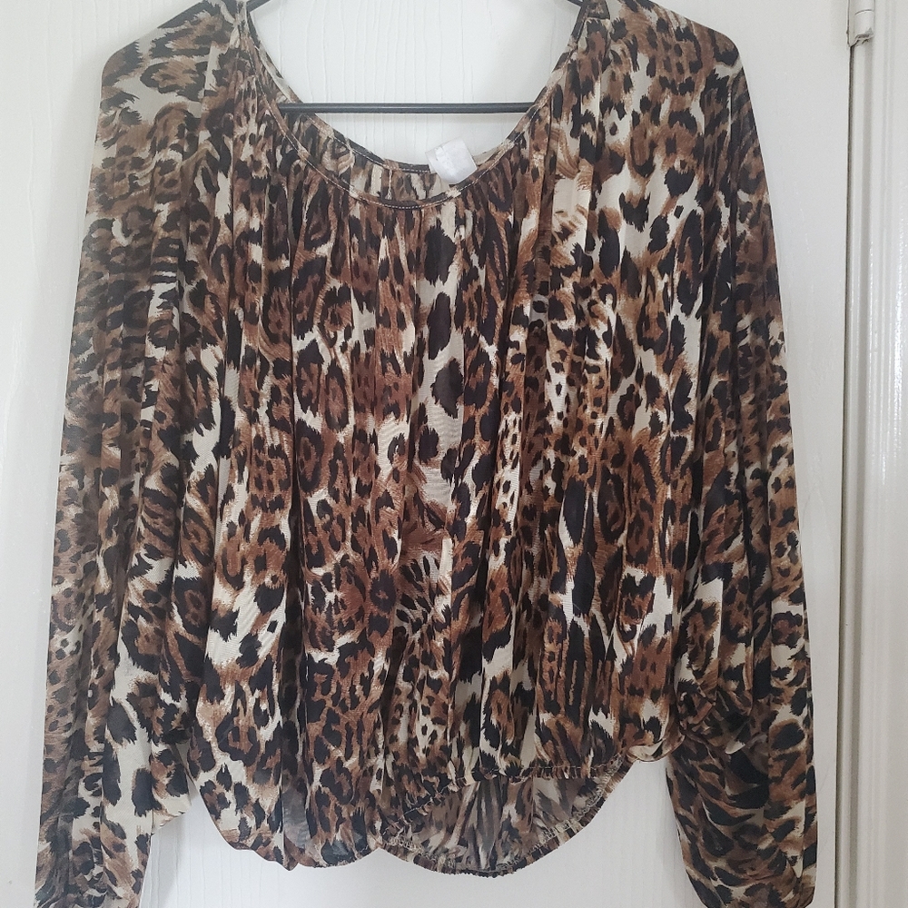 Cheetah Blouse boat neck size Medium